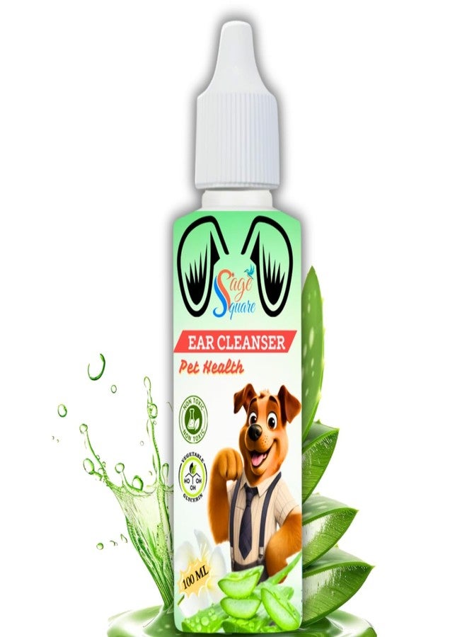 Sage Square Dog Ear Cleaner - Gentle & Effective Solution, Removes Wax, Dirt, Debris, Reduces Odor & Itching, Regular Use, Promotes Ear Health, Suitable for All Breeds & Sizes (100ml) - Image 1